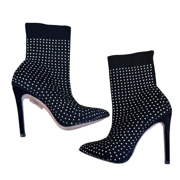 Catherine Malandrino Shoes - CATHERINE MALANDRINO black mesh rhinestone studded stretch pointed booties boots